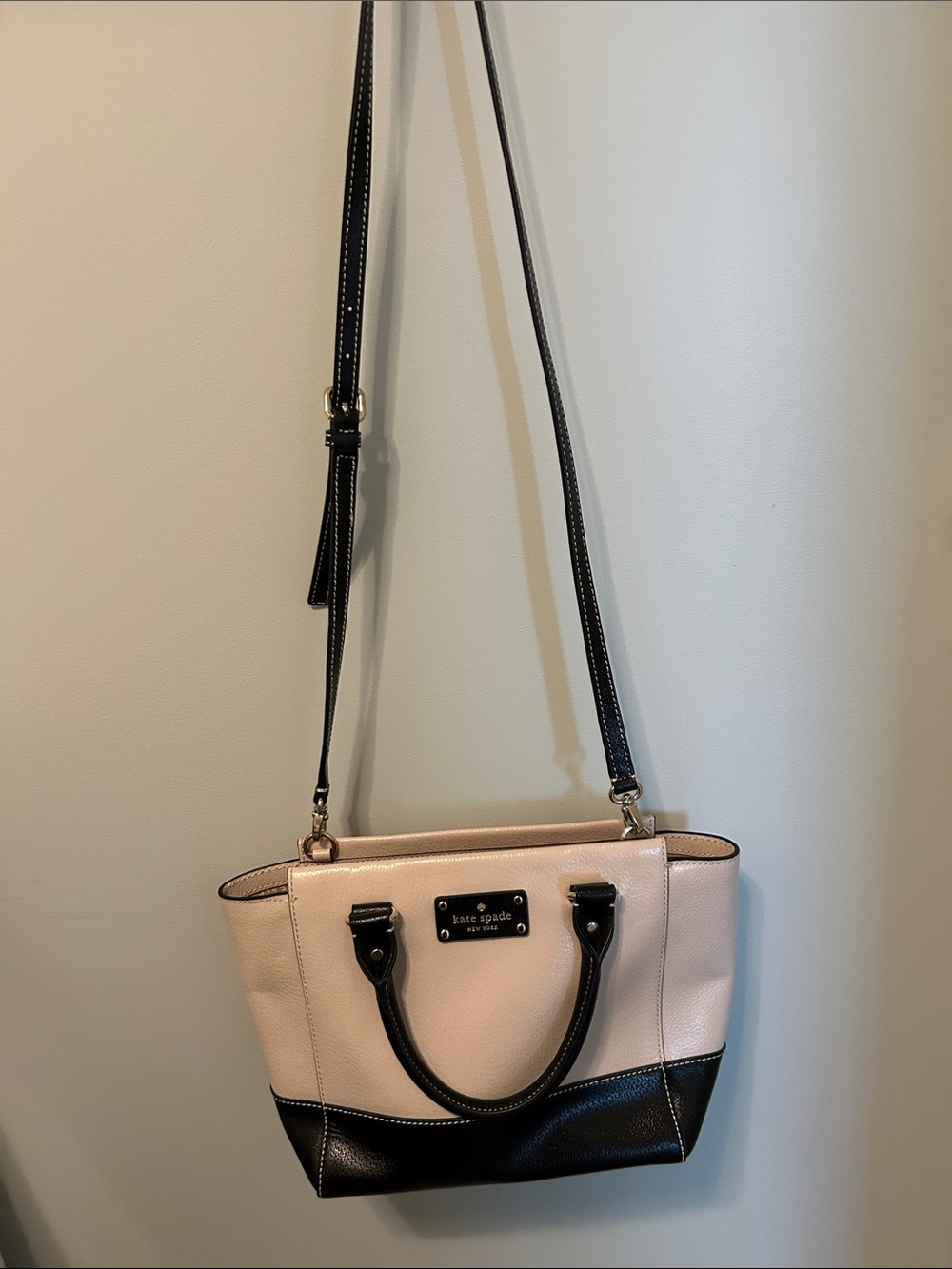 kate spade Cream and Black Pebbled Leather Satchel Crossbody